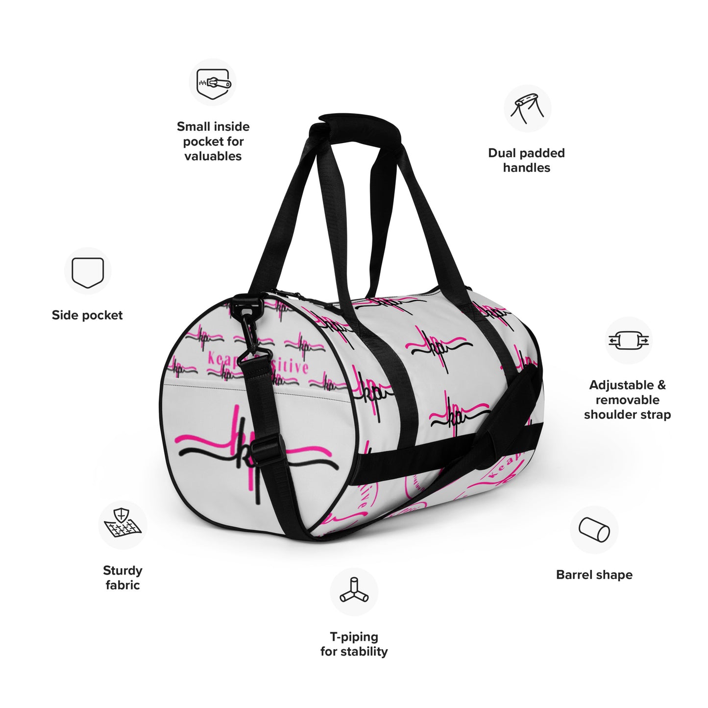 Day Duffle w/All-over print, Pink & Black KP