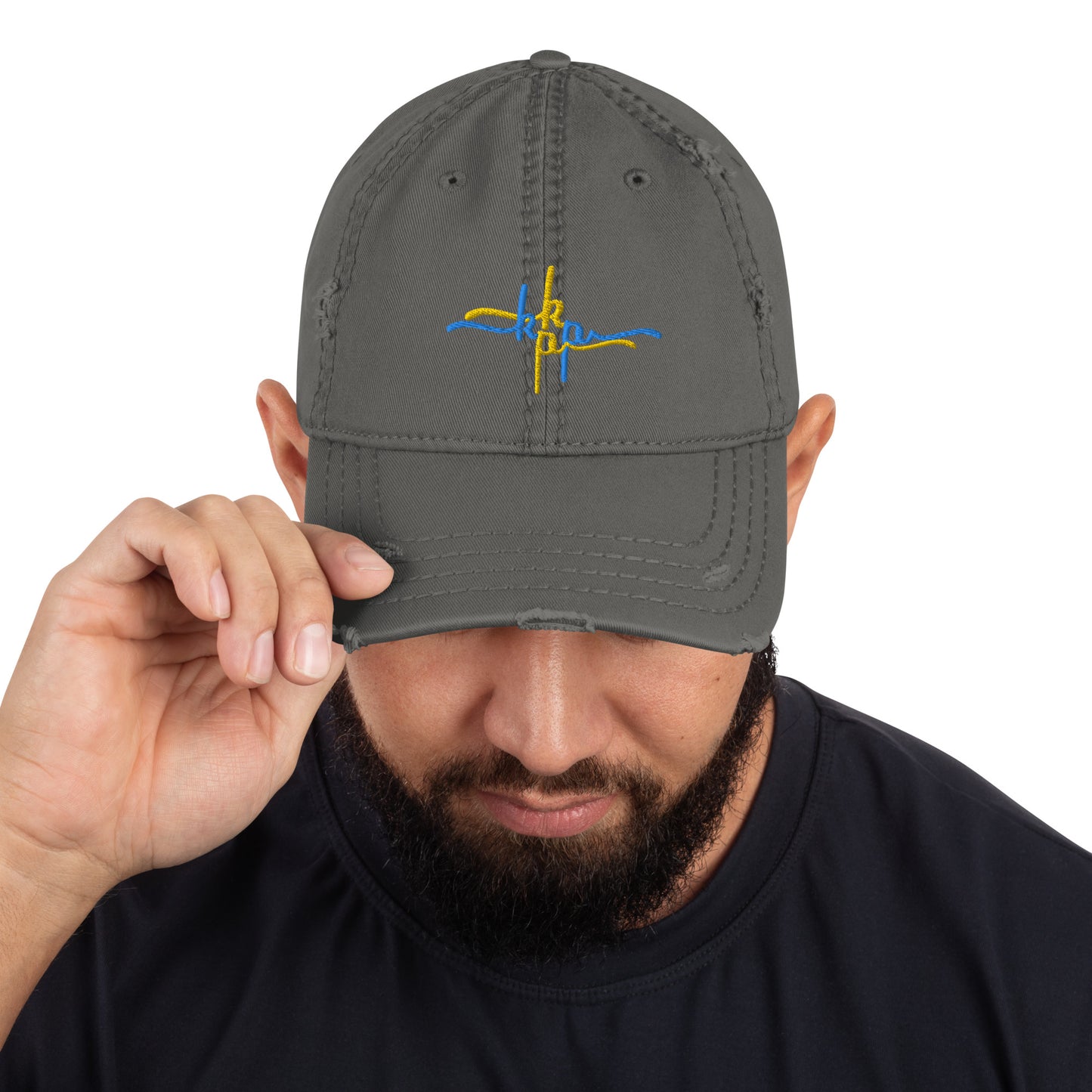Distressed Dad Hat w/Yellow & Blue KeapN Positive logo